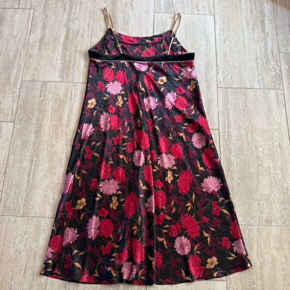Vtg Y2K Floral Dark Romantic Goth Satin Velvet black redMidi Slip Dress Sz 1X - Picture 5 of 8